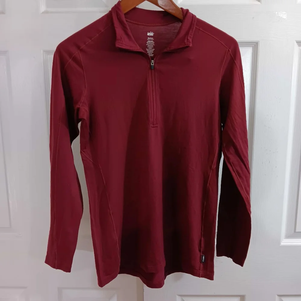 REI Coop Quarter Zip 100% Merino Wool Maroon Long Sleeve Pullover - Picture 5 of 5